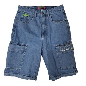 EMPYRE Denim Cargo Shorts Women's Size 8 Blue Wash Embroidered Pockets